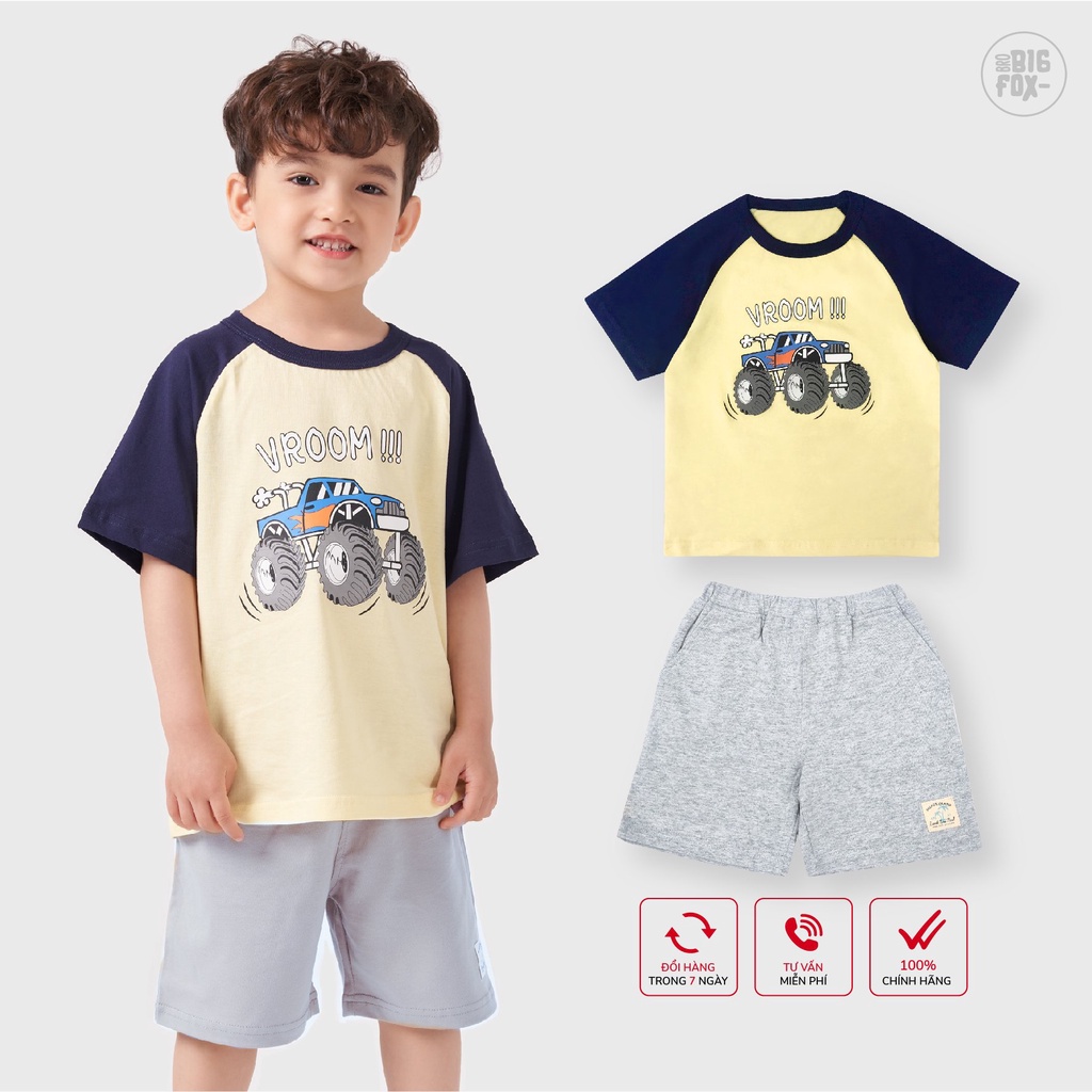 Bộ Quần Áo Bé Trai Cộc Tay Bigfox Mặc Mùa Hè Chất Cotton Hình In Động Vật, Online 01