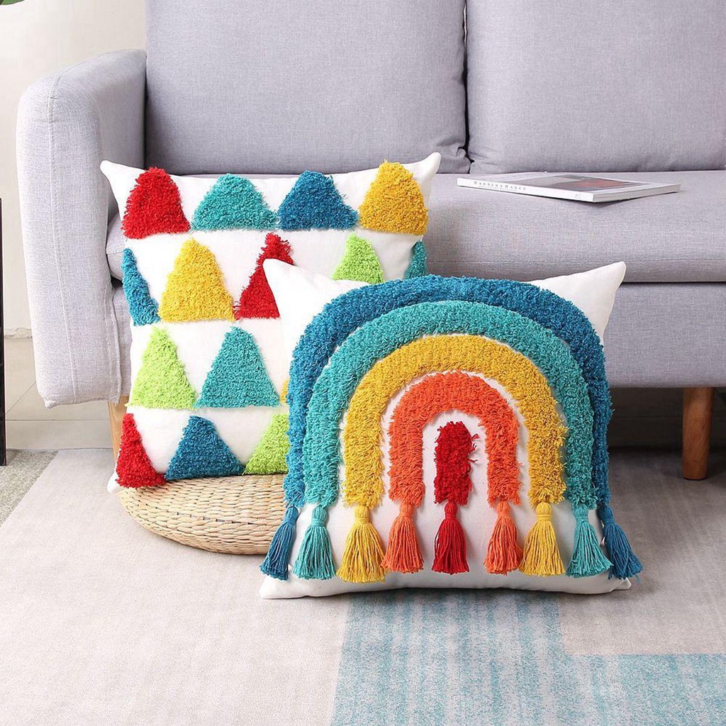 YIYU 1 Vỏ Gối Mềm Màu Cầu Vồng Trang Trí Phòng Ngủ