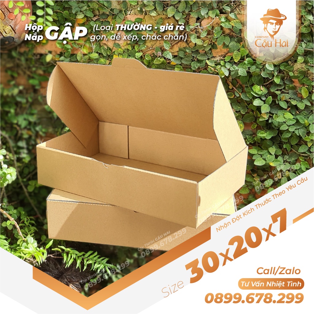 Set 50 hộp carton nắp GẬP 30x20x7