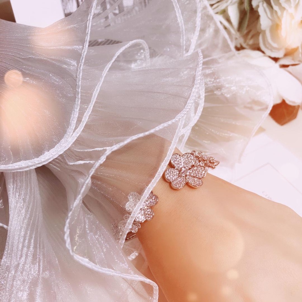 Vòng Tay Mạ Vàng Hồng 18K Mặt Hình Cỏ Bốn Lá Cho Nam Nữ