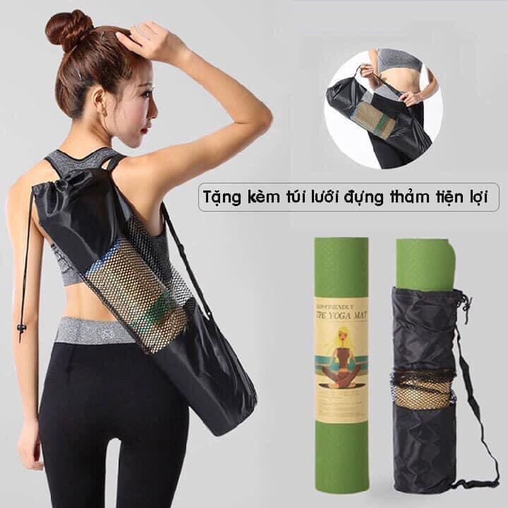 Thảm trải tập yoga (tặng túi) tập gym thể dục tpe êm nhẹ chống trơn trượt 2 lớp 6mm