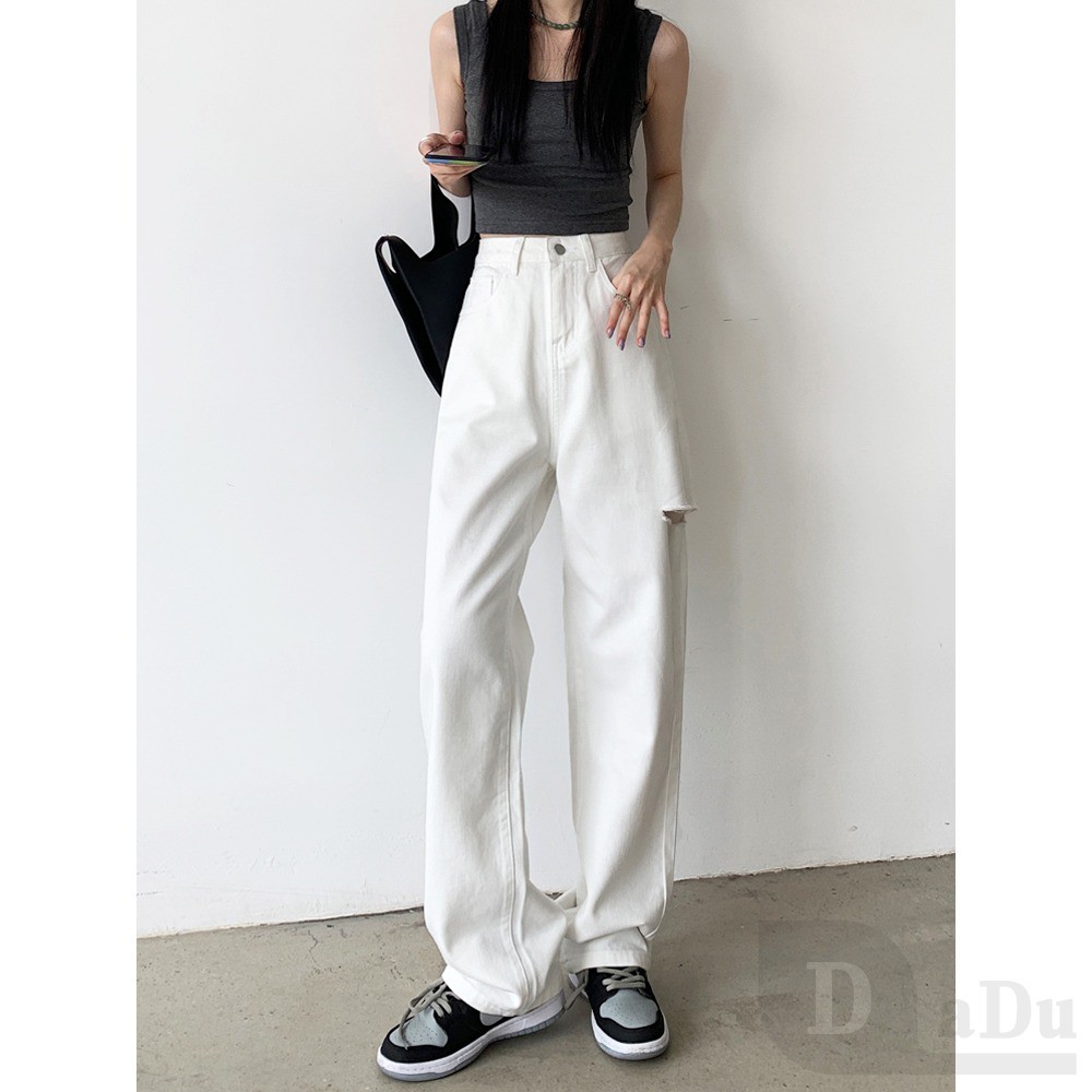 Quần Jeans Dài Phối Rách Gối Thời Trang Nữ Cá Tính | BigBuy360 - bigbuy360.vn