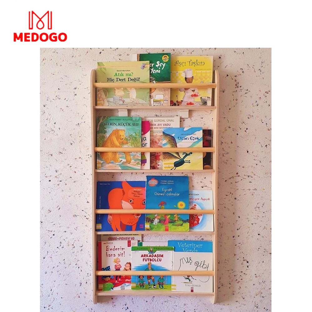 Giá sách MEDOGO treo tường 4 tầng gỗ thông nhập khẩu cao cấp, bền đẹp trang trí phòng cho bé