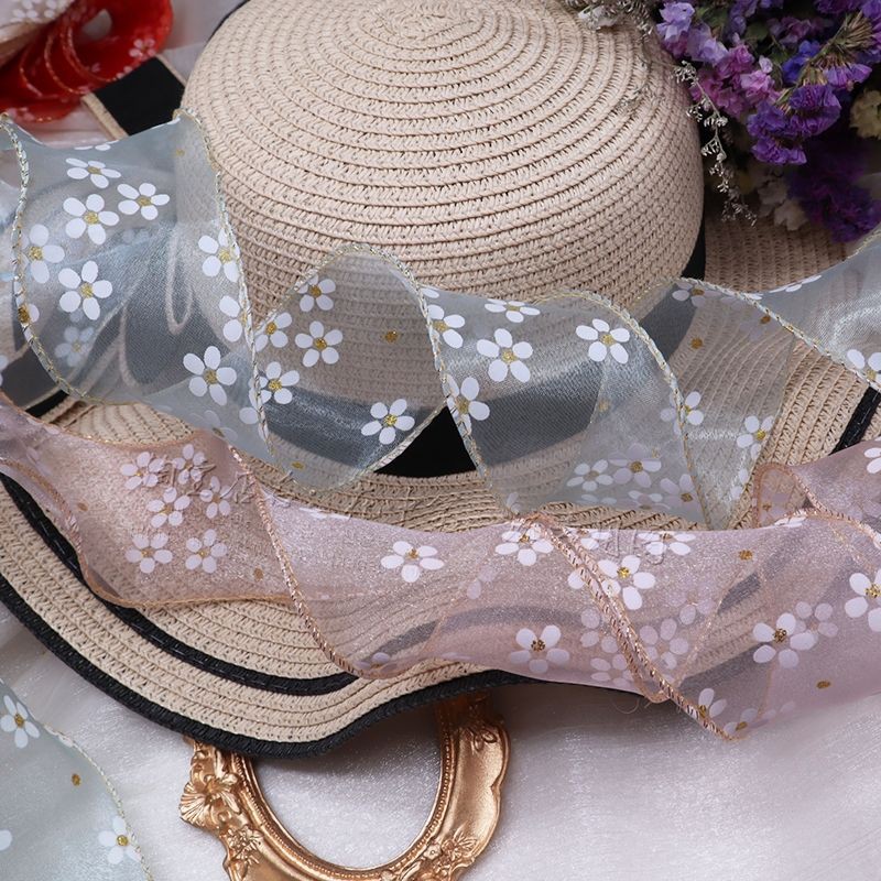 3m ruy băng voan bèo hoa đào viền kim tuyến