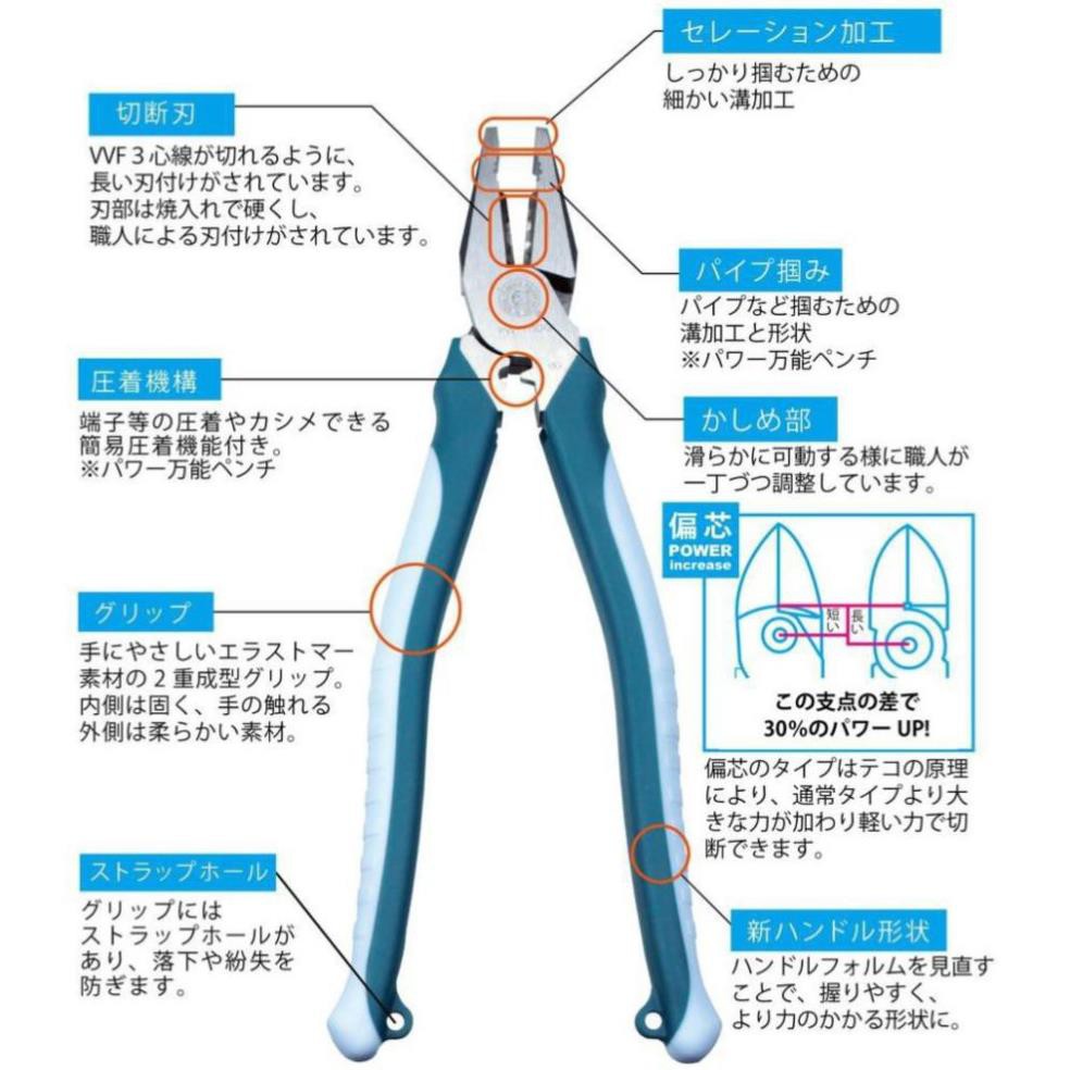 🇯🇵Made in Japan🇯🇵  Kềm điện đa năng kết hợp bấm cos King TTC PW-114DG - Yên tâm mua sắm