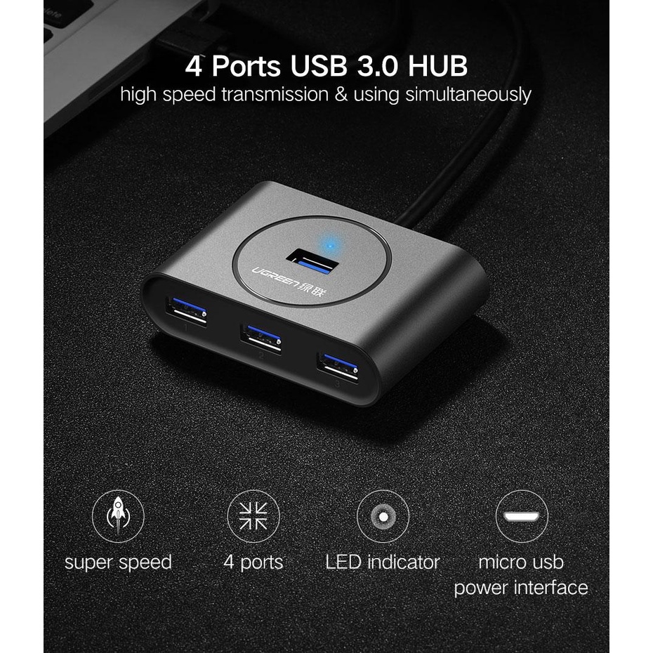 HUB bộ chia USB 3.0 1 Ra 4 Cổng Ugreen 20290 - Hàng Chính Hãng