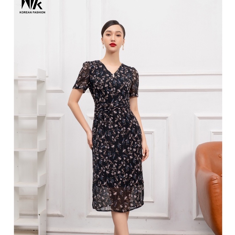 Váy Hoa Công Sở Dáng Dài NK Fashion, Thiết Kế Ôm Eo Tôn Dáng, Hiện Đại Mùa Hè Thu NKDV2104088