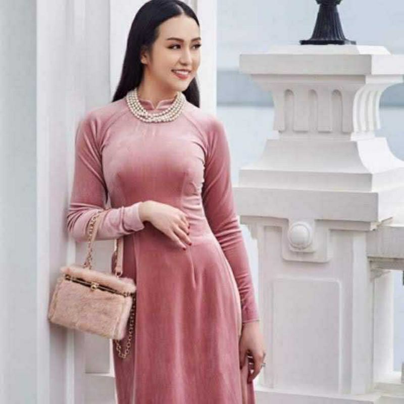 Áo Dài nhung trơn đủ màu truyền thống vải nhưng dày loại 1