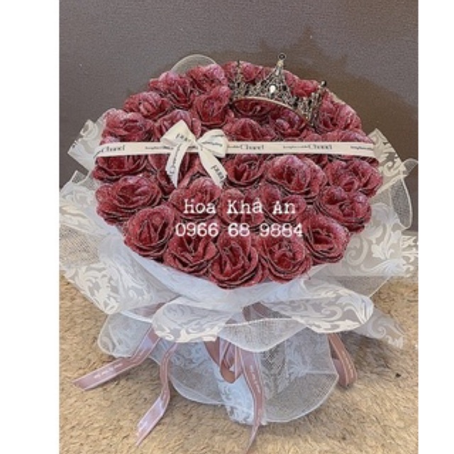 Bó hoa nhũ 35bông cực đẹp, tặng vươn miện, thiệp, chữ hpbd/love you