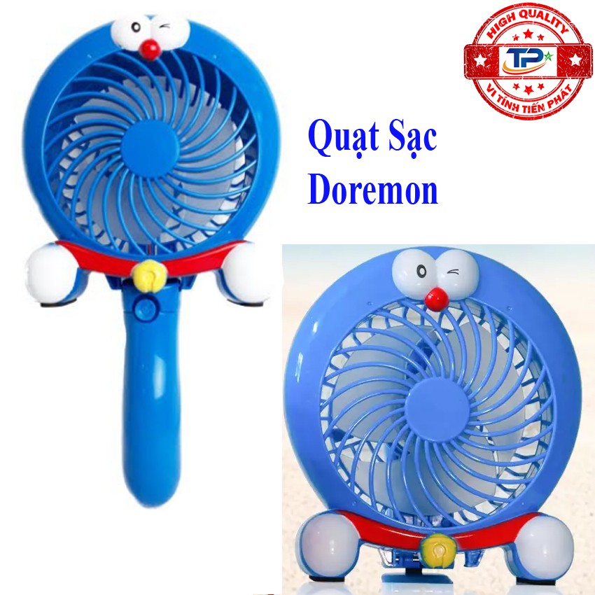 Quạt sạc tích điện mini cầm tay hình Doremon thiết kế cute xinh xắn dễ thương gió mạnh chạy êm, gấp gọn để bàn Doraemon