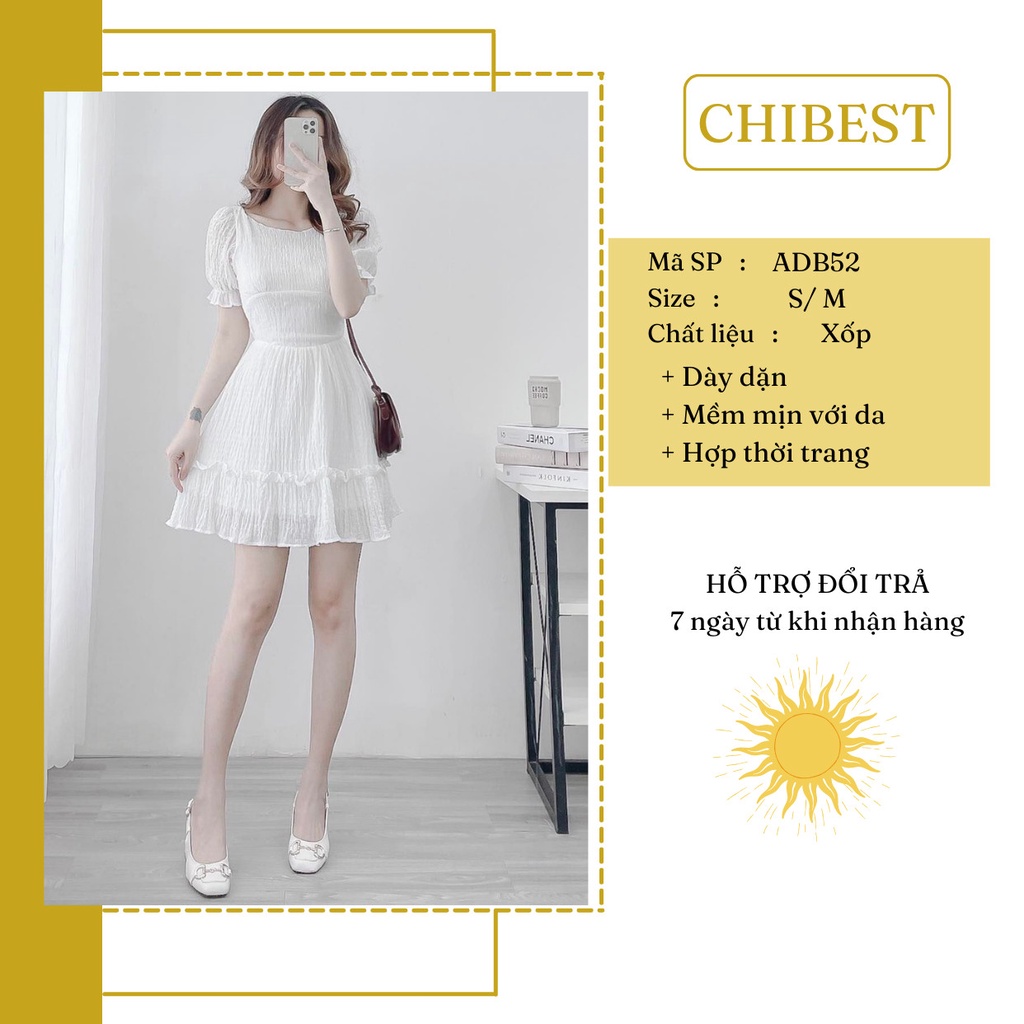 Đầm xòe nữ bèo tầng tay chun bồng chất xốp cut chun lưng CHIBEST ADB52