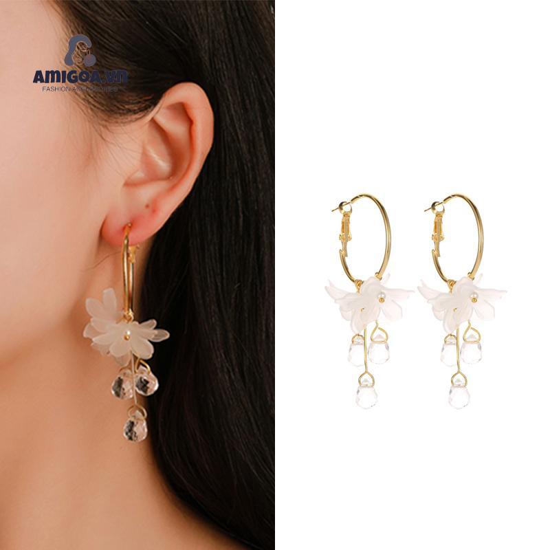 Bông Tai Hình Hoa Đính Đá Pha Lê Thời Trang Xinh Xắn Cho Nữ