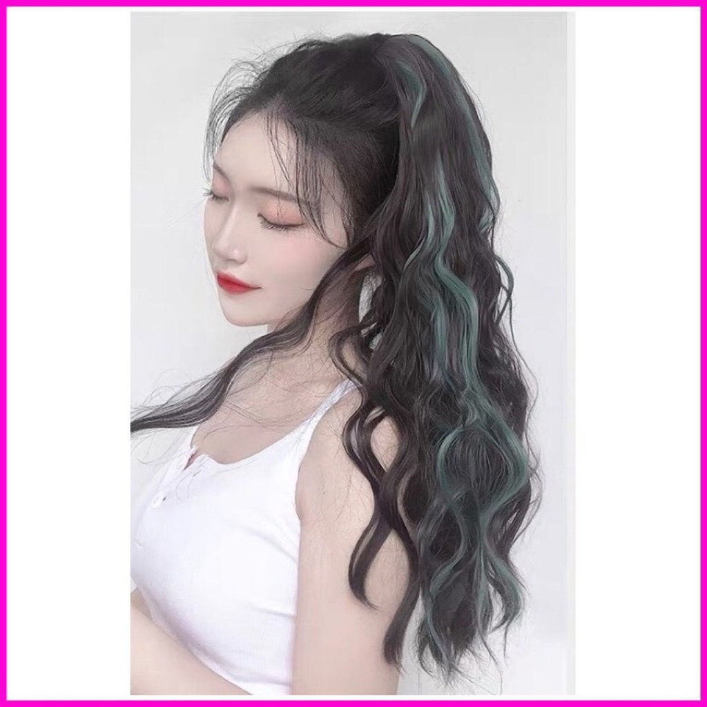 Tóc giả nữ đuôi ngoạm xù light xanh lá