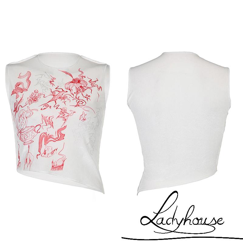 Áo Croptop Cổ Tròn In Họa Tiết Hoạt Hình Dễ Thương Cho Nữ