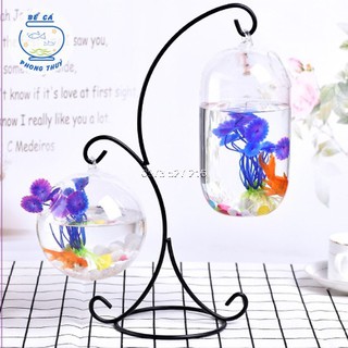 Bể cá mini đôi để bàn phong thủy hình chữ X 01
