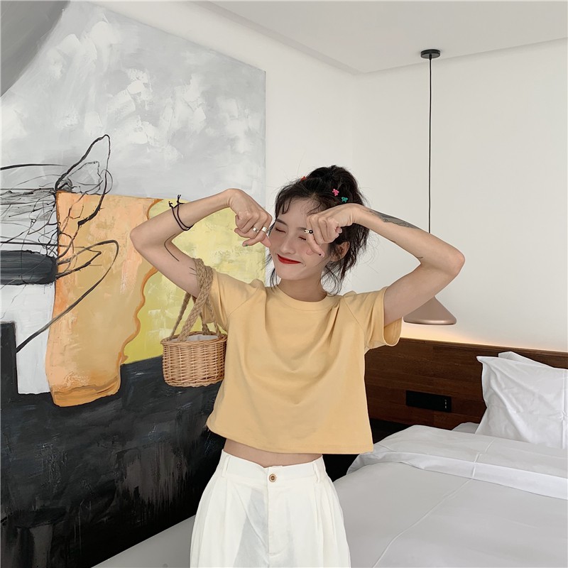 Áo Thun Tay Ngắn Màu Trơn Thời Trang Dành Cho Nữ | BigBuy360 - bigbuy360.vn