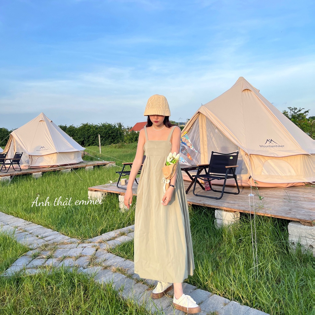 Đầm 2 dây babydoll dáng xoè dài, váy hai dây dễ thương emmei - v153