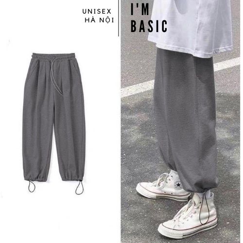 Quần Sweatpants Jogger Xám Đậm Dây Rút Bo Gấu Ống Rộng Nỉ Tăm Nam Nữ Unisex I'm Basic (QJG01)