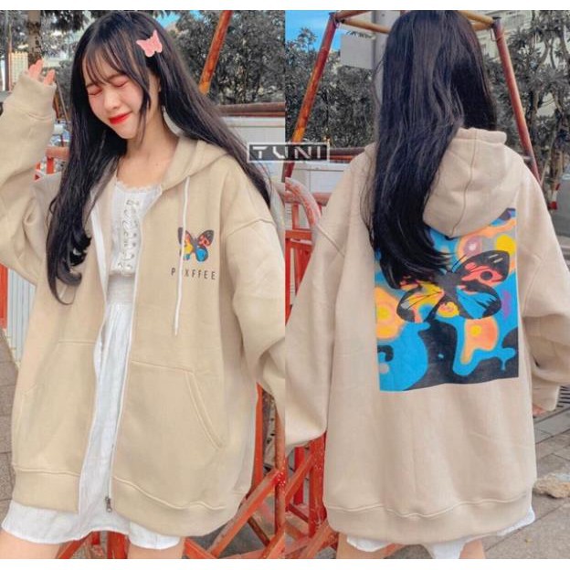 -HÀNG NHẬP KHẨU Áo khoác hoodie nỉ dây kéo form rộng BƯỚM Ulzzang (ẢNH THẬT) Liên hệ mua hàng 084.209.1989