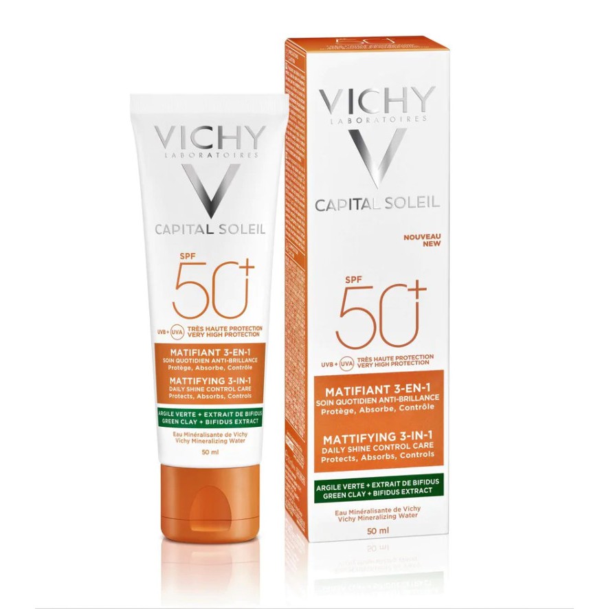 [CHÍNH HÃNG CÓ TEM] VICHY Capital Soleil Mattifying 3 In 1 SPF50+ 50ml - Kem Chống Nắng VICHY Không Gây Nhờn Rít