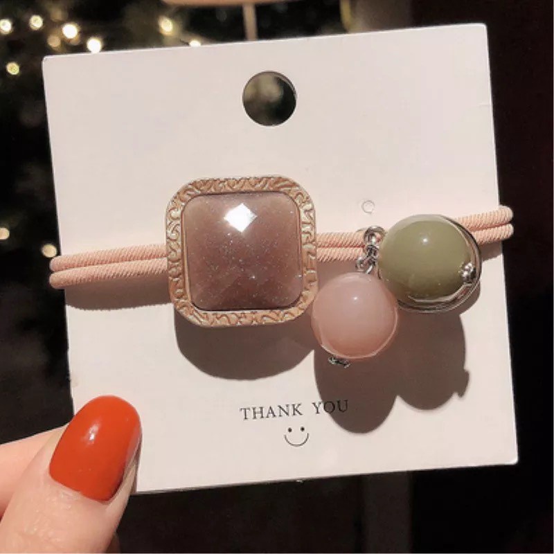 Dây Buộc Tóc Cao Su Mặt Hình Vuông Đính Đá Dễ Thương Phong Cách Hàn Quốc Thời Trang Cho Nữ