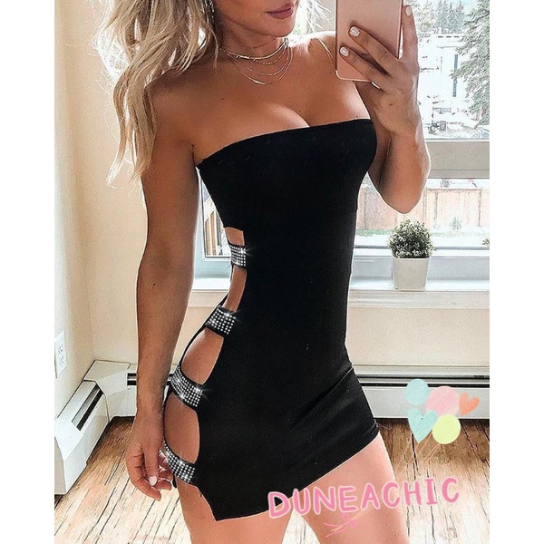 DUNEA Đầm Hai Dây Ôm Dáng Xẻ Tà Quyến Rũ Cho Nữ