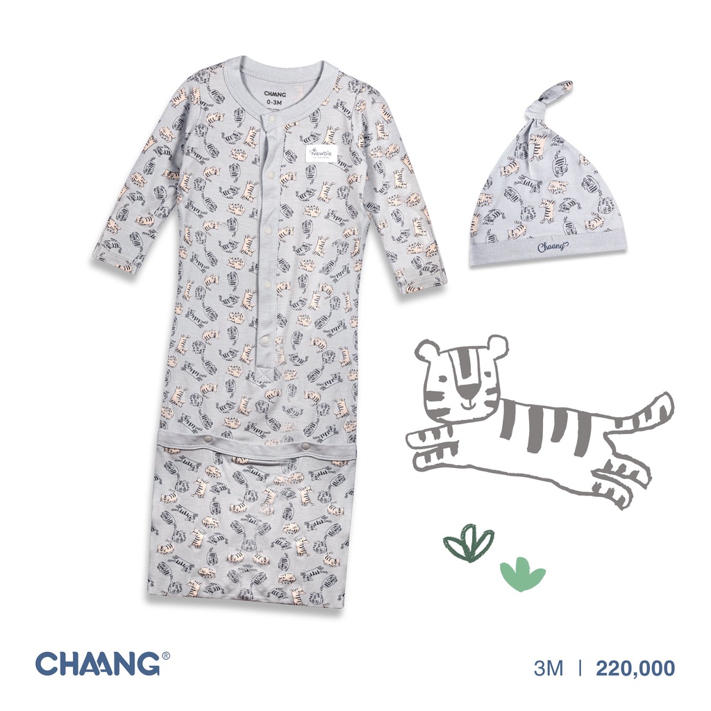 Chaang túi ngủ cotton kèm mũ cho bé trai bé gái tiger