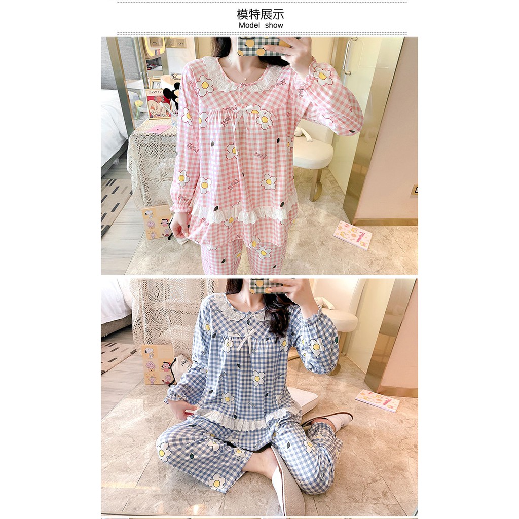 Bộ đồ ngủ dài tay kẻ sọc màu đen Casual plus fat plus size cotton nữ | BigBuy360 - bigbuy360.vn
