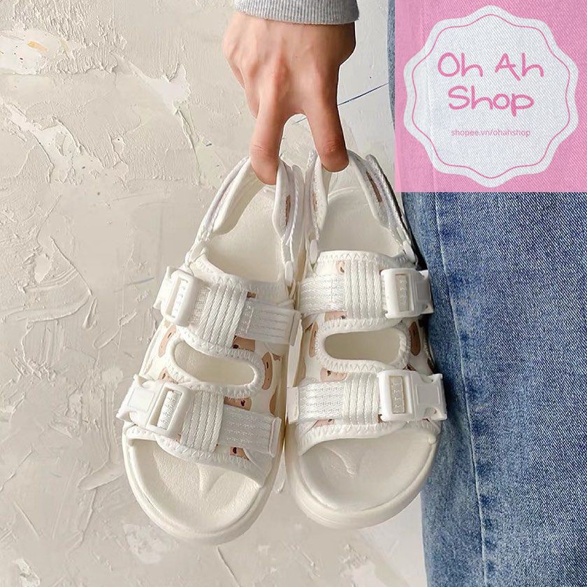 Dép Xăng Đan Sandal Loại 1 Màu Trắng Hình In Da Báo Màu Nâu