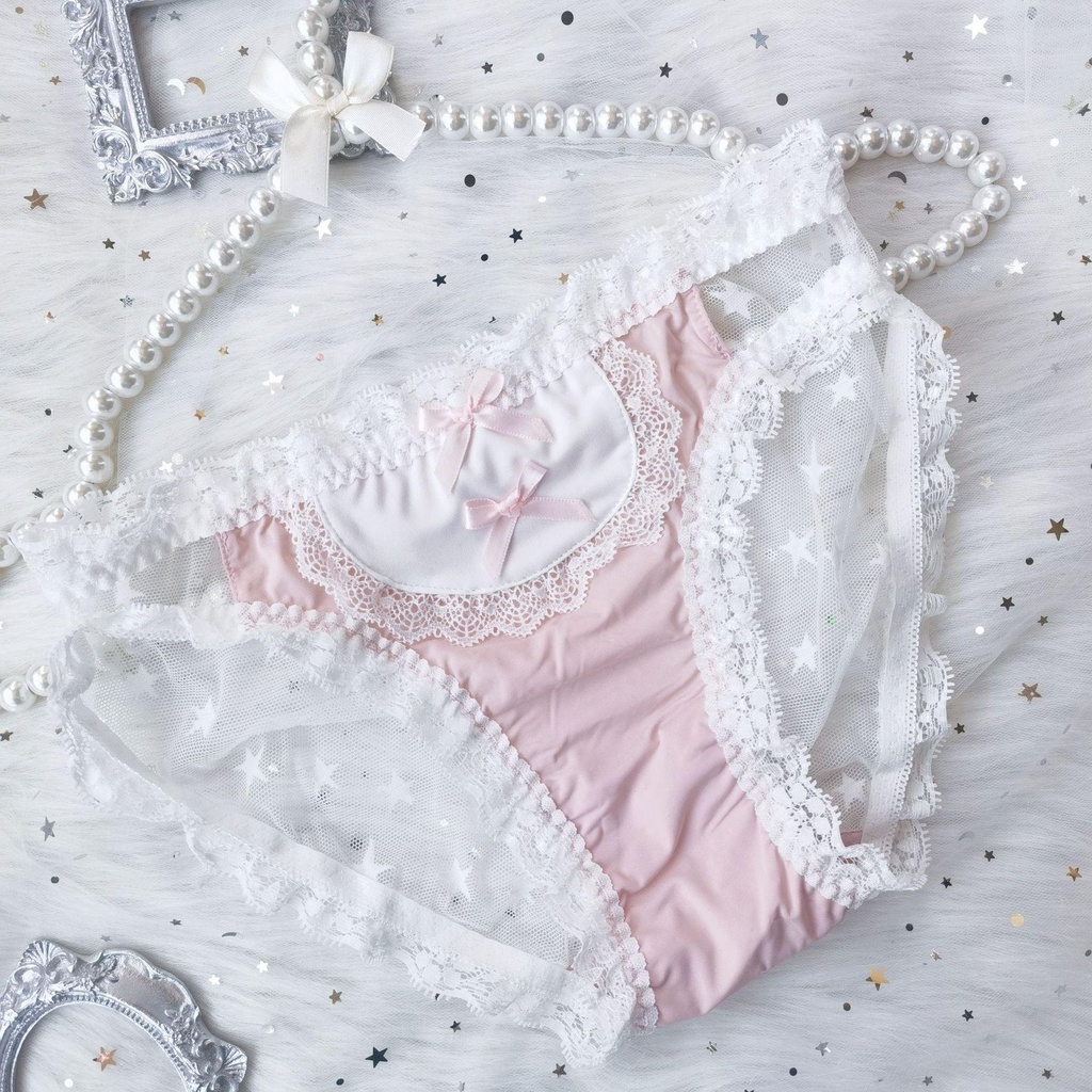 OCEANMAP Quần Lót Ren Trong Suốt Lưng Thấp Thoáng Khí Phong Cách Lolita