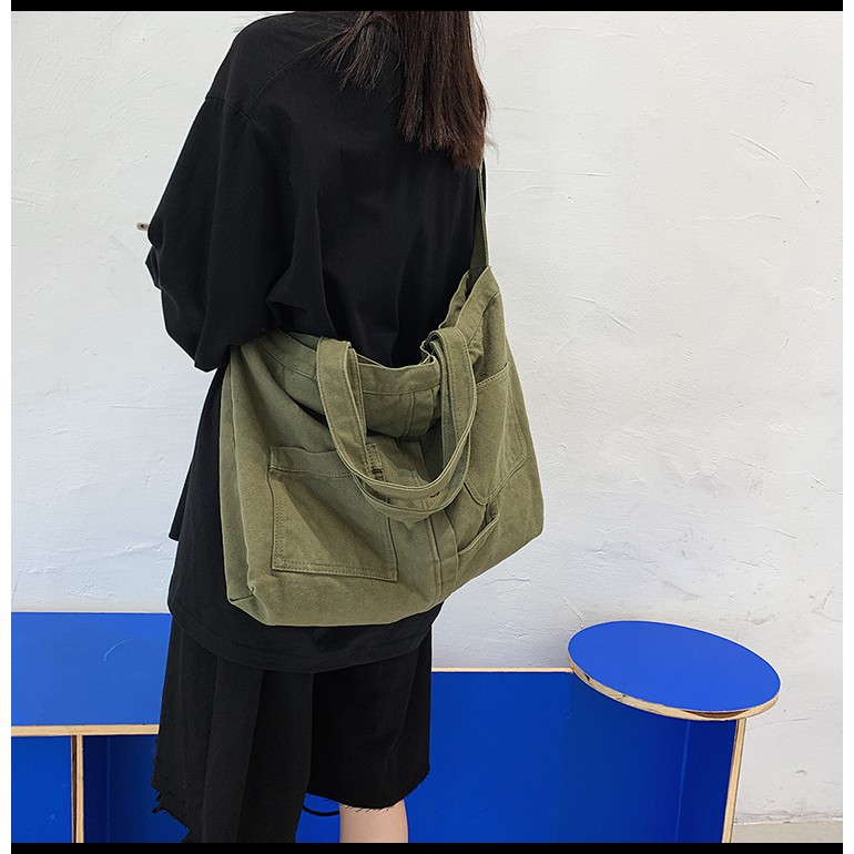 Túi tote/ đeo chéo vải canvas trendy hình túi quần
