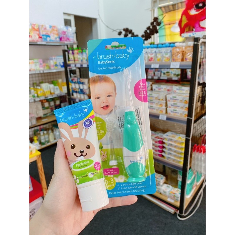 Bộ bàn chải kèm đầu thay BrushBaby UK cho bé 0-3Y