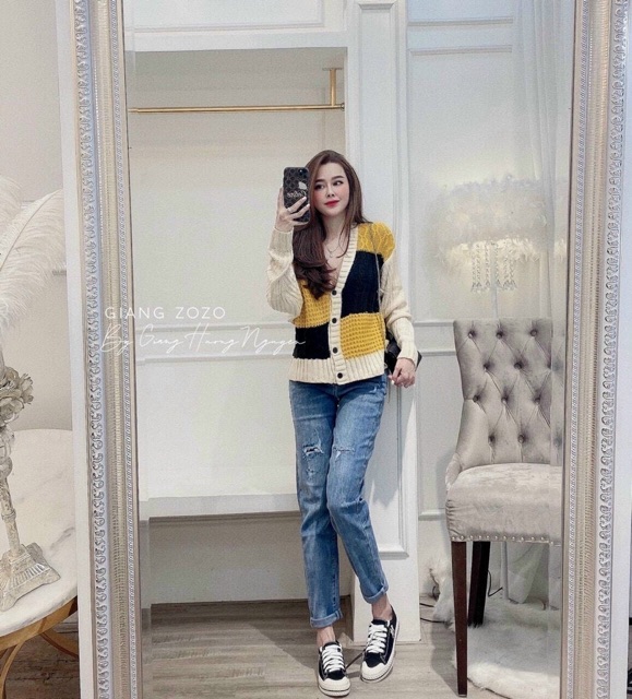 Áo cardigan kẻ ô hàng đẹp Quảng Châu