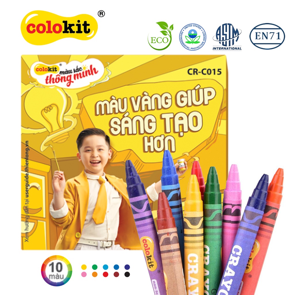 Bút Sáp Màu Crayon Colorkit Thiên Long - Hộp 10 màu