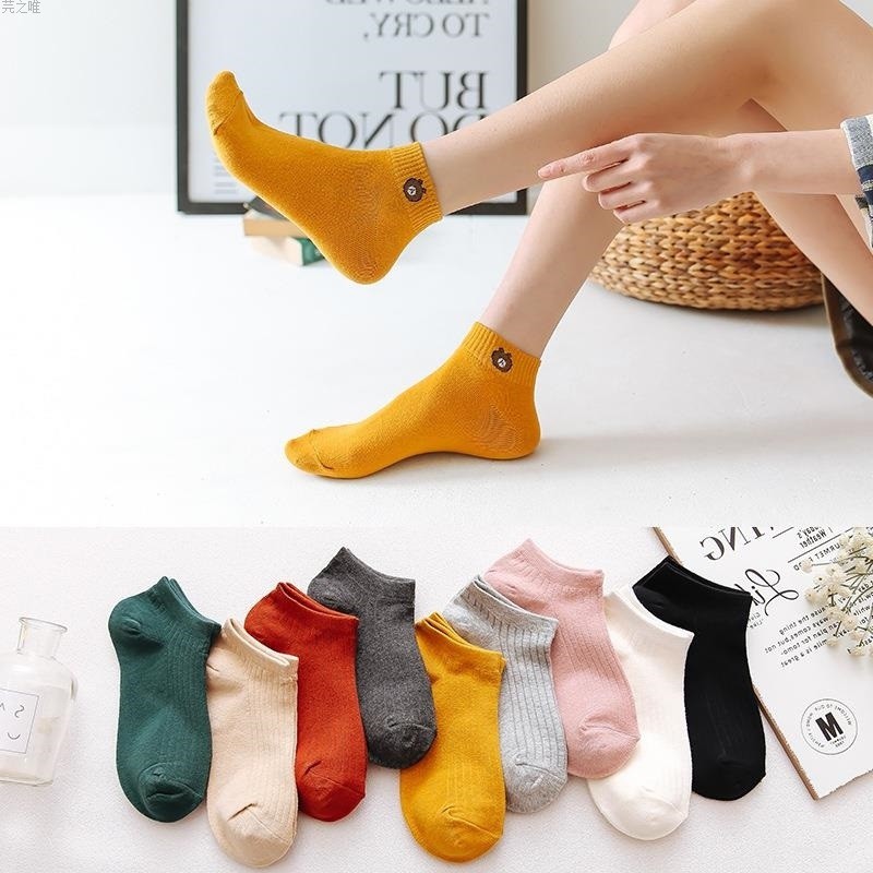 [SALE] 10 đôi tất gấu cổ ngắn thời trang chất dày(kèm túi)