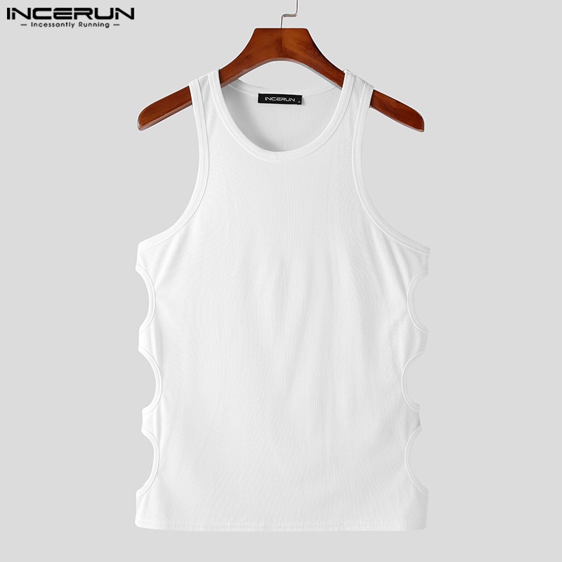 Áo ba lỗ INCERUN thiết kế không tay cắt xẻ bên sườn thời trang dành cho nam