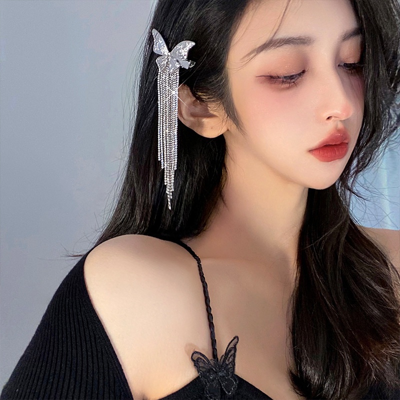 Kẹp Tóc Hình Bướm Đính Đá Tua Rua Sang Trọng Chất Lượng Cao