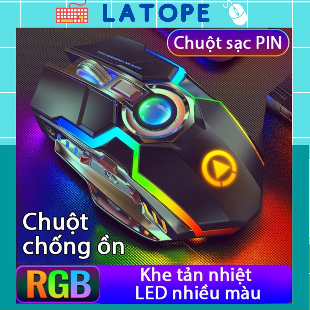 Chuột không dây Latope chuột máy tính gaming chơi game chống ồn LED RGB A5