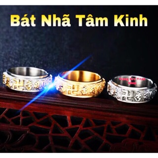 Nhẫn titan bát nhã tâm kinh may mắn chữ nổi