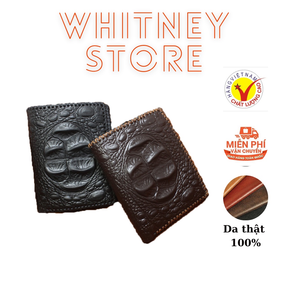 Ví Nam Da Bò Vân Cá Sấu Cao Cấp WHITNEY - Ví Nam Dáng Đứng 2 Màu Nâu/ Đen Dành Cho Nam