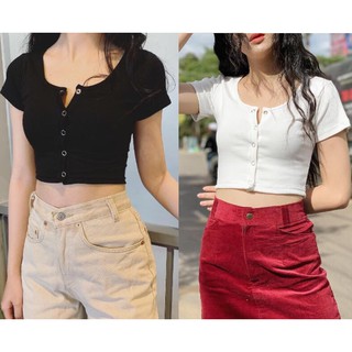 Áo thun croptop ôm body trơn gài nút 51