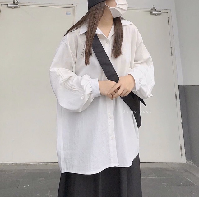 áo sơmi trắng oversize form rộng tay phồng rút dây (ảnh thật) | BigBuy360 - bigbuy360.vn