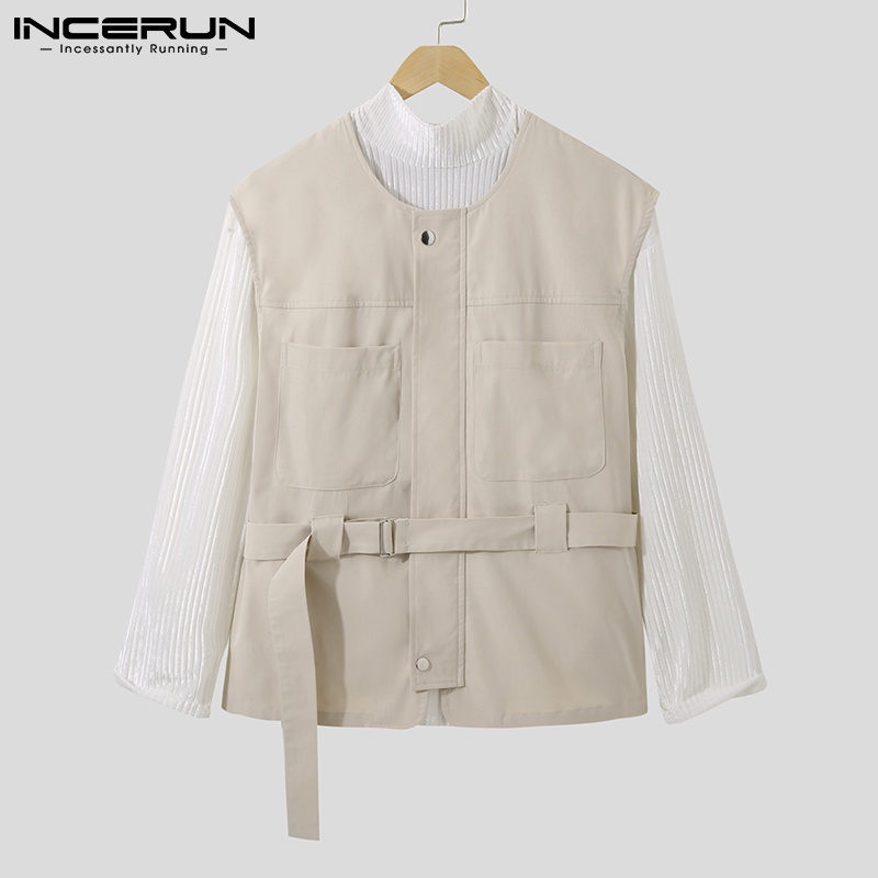 Áo nam INCERUN không tay kèm thắt lưng 2 màu thời trang