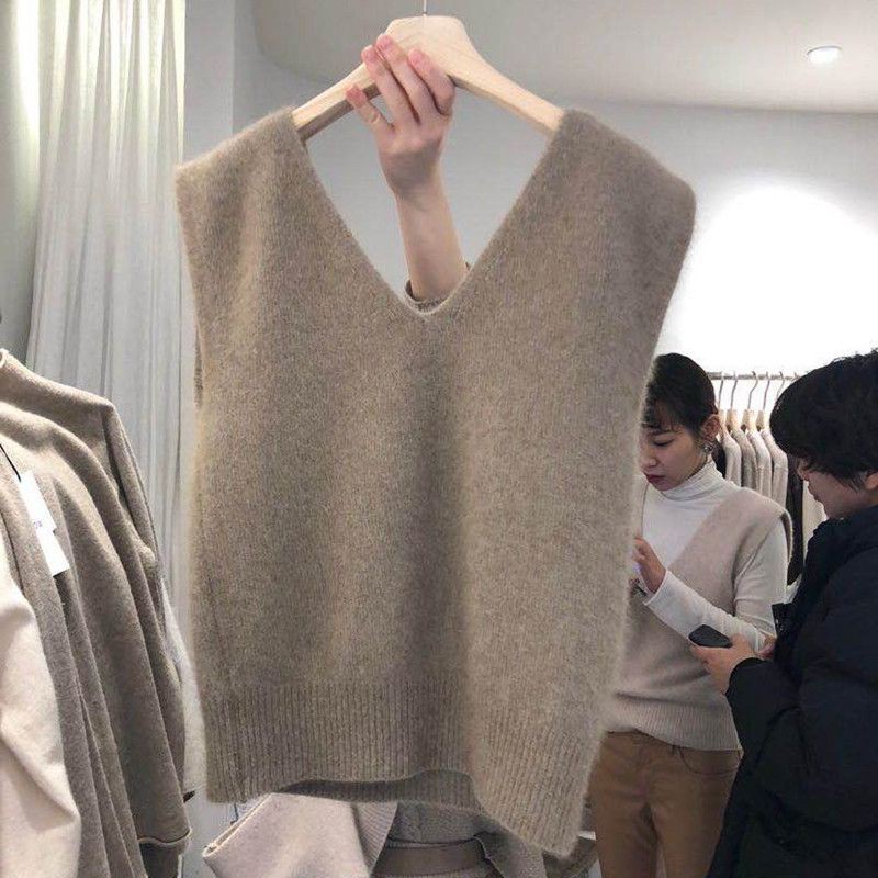 Áo Sweater Không Tay Cổ Chữ V Dáng Rộng Thiết Kế Đơn Giản Thời Trang Mùa Xuân Thu Theo Phong Cách Hàn Quốc