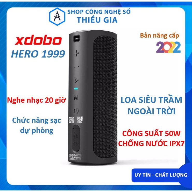 Loa bluetooth Xdobo Hero 1999 loa ngoài trời công suất 50W, nghe nhạc 20 giờ, chống nước IPX7, chức năng sạc dự phòng