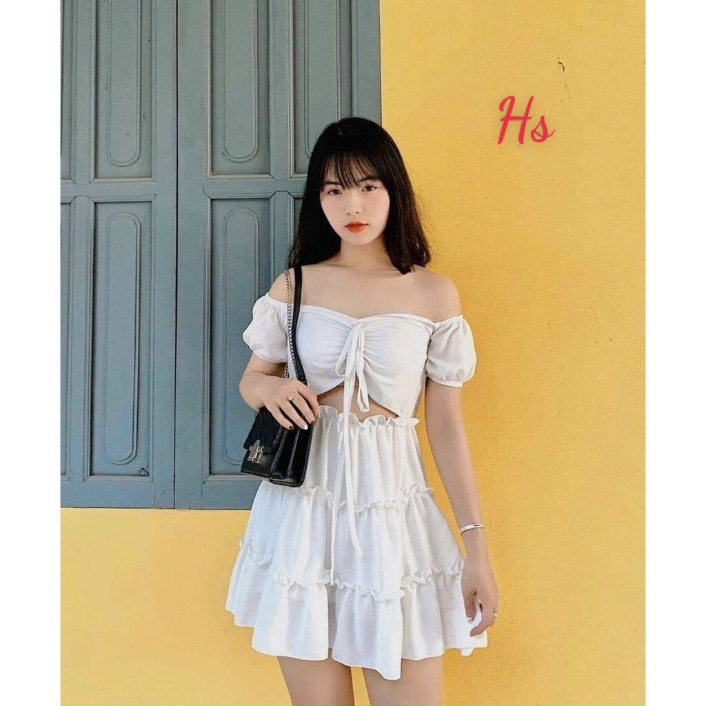 [ MẪU MỚI TRÀO HÈ ] Váy Trễ Vai Rút Ngực Hở Eo ❤ Đầm Tơ Chất Vải ovan Lụa Thời Trang THư Shop Hottrend Tặng Lơ Buộc Tóc