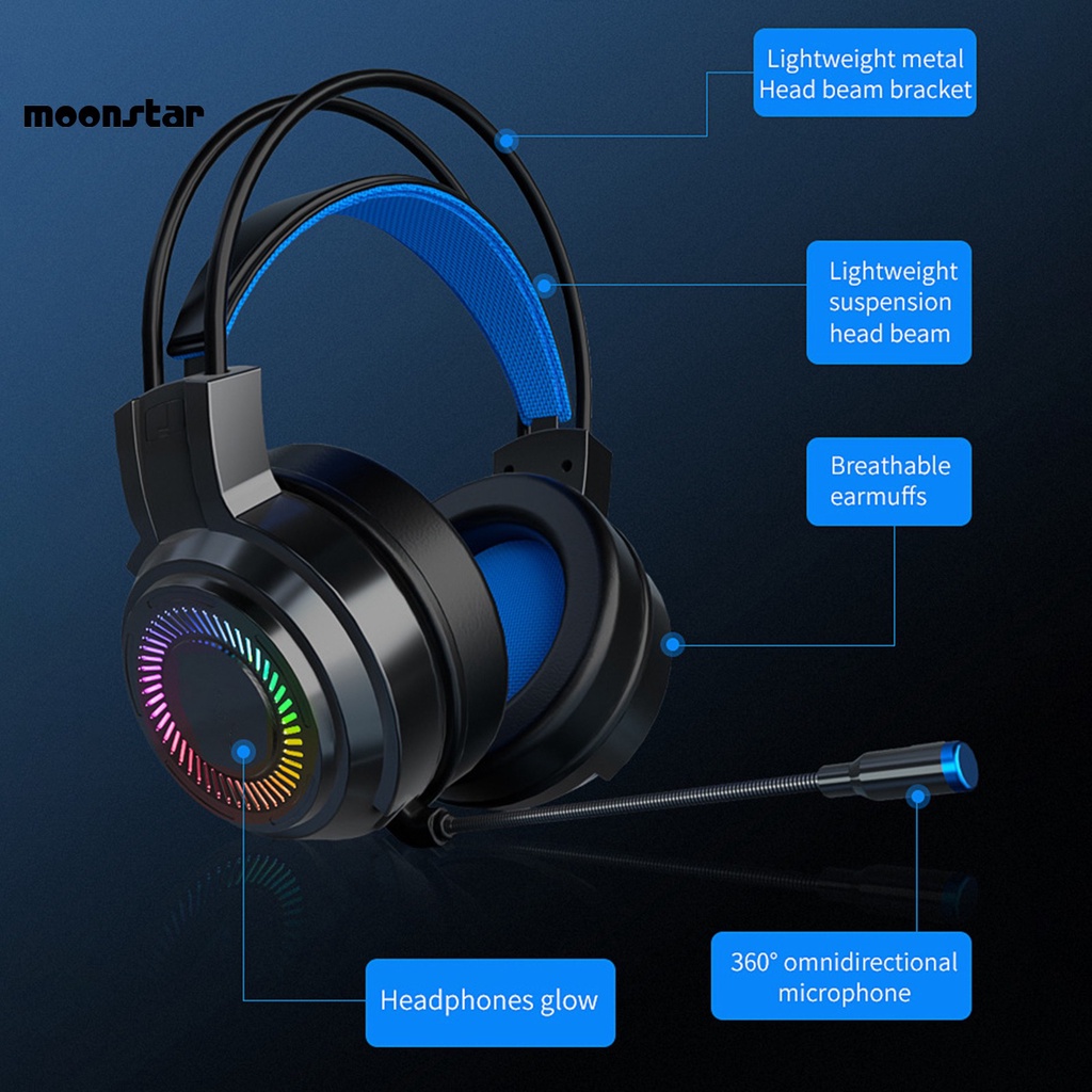 MS   Wide Compatibility Wired Headphone Gaming Headphone with Colorful Lights HD Sound for Gamer