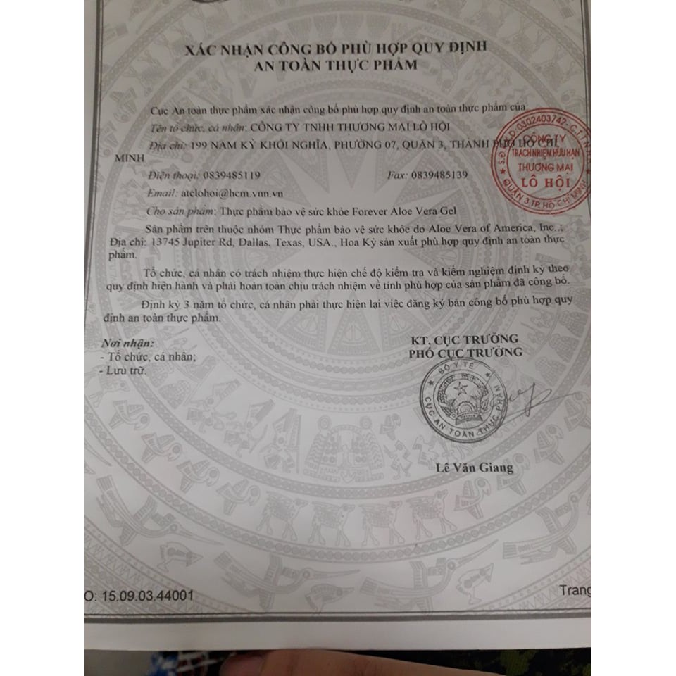 Aloe Vera Gel 015 FLP Nước Lô Hội Tươi Nguyên Chất