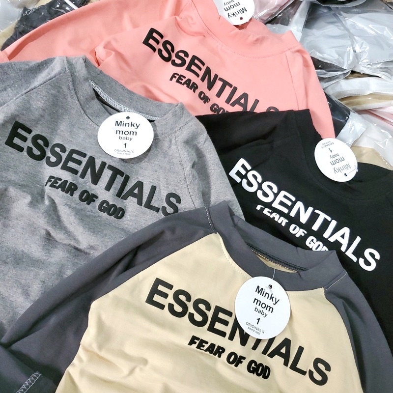 Áo Phông Cotton Dài Tay Thu Đông Cho Bé Trai Bé Gái Chữ Essentials Size 8-20kg