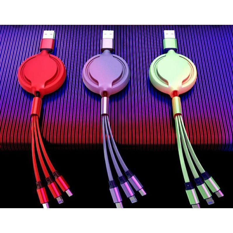 Cáp sặc điện thoại Đa Năng 3 Đầu Sạc nhanh Dây Rút Siêu Bền Gọn Nhẹ Tiện Lợi